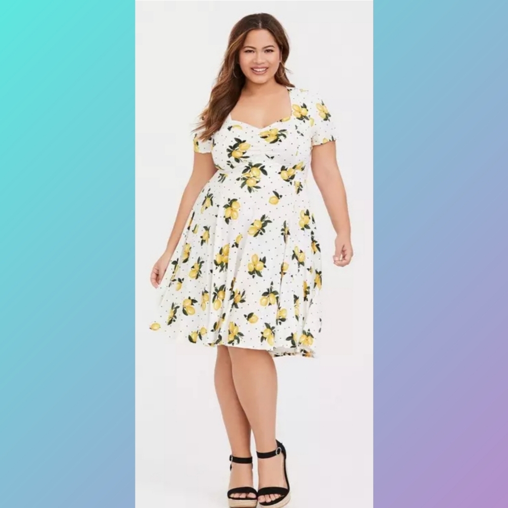 Torrid Lemon Mini Challis Shirred-Front Skater Dress